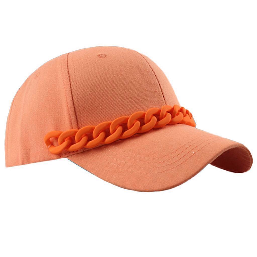 Unisex Fitted Cap Moisture Wicking Baseball Caps with Decorative Chain in Contrast Color Easy-Matching Tangerine