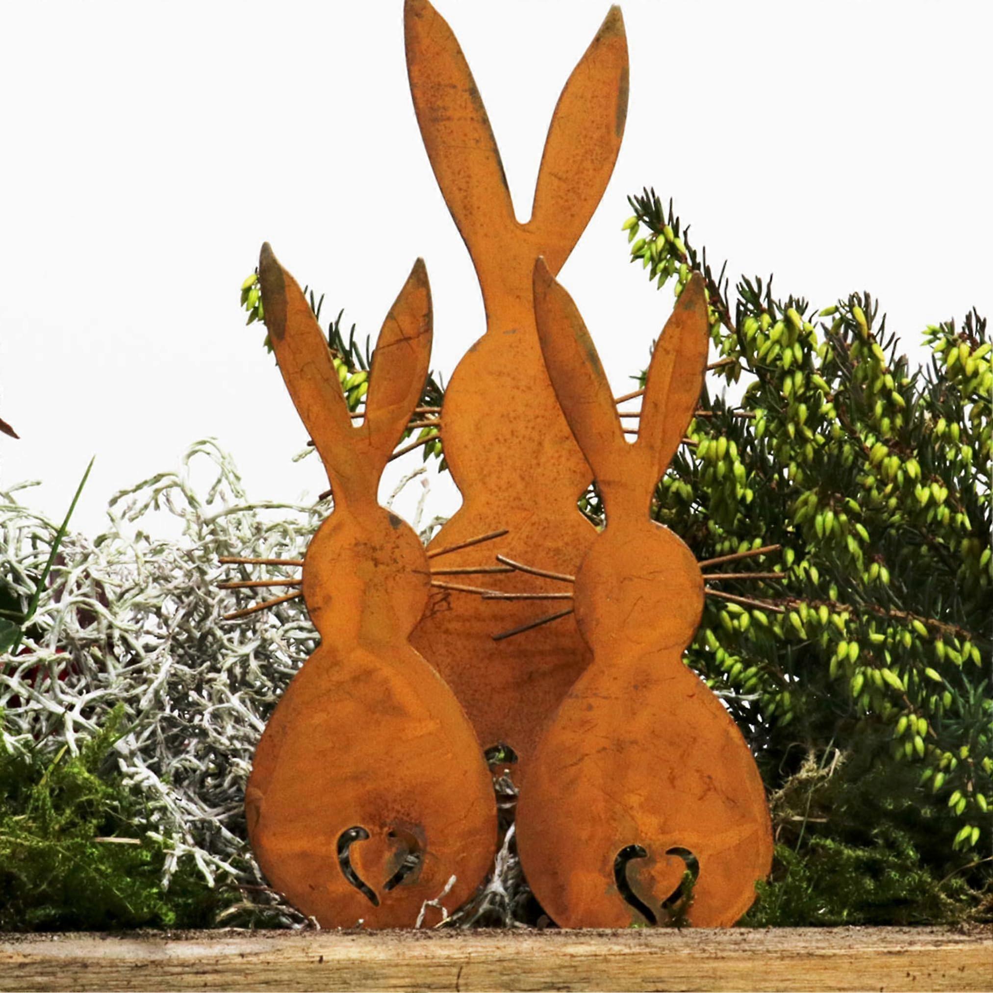 Easter bunny garden stakes, set of 3, 1 large rabbit and 2 small rabbits for Easter decoration