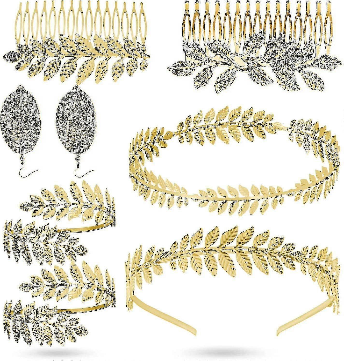 ギリシャの女神のヘッドバンドセット、女性用ローマの葉の王冠と月桂樹のブレスレット8個