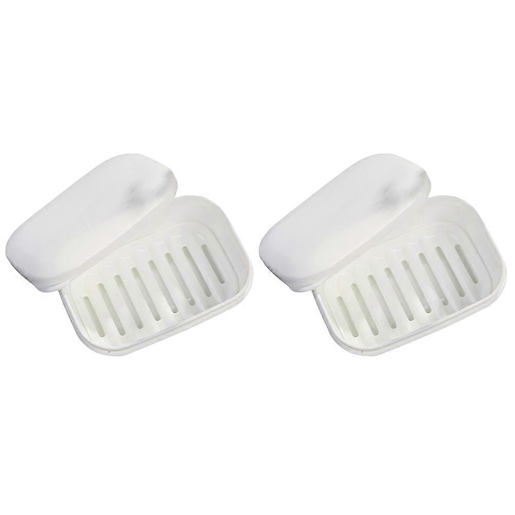 Bathroom Soap Holder Draining Storage Box Prevent Soap from Getting Soaked Tightly Sealed Lid 2Pcs White