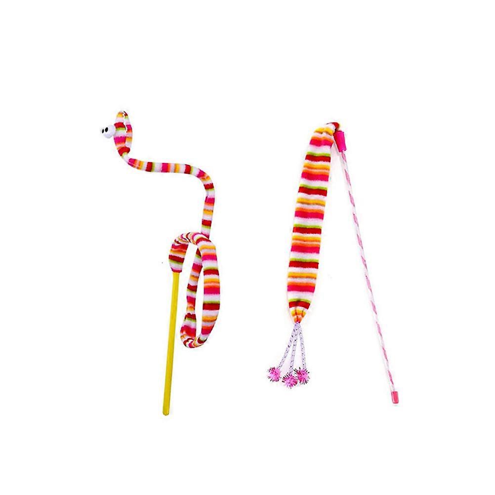 Replacement Cat Teaser Rainbow Ribbon with Bell and Exerciser for Cat and Kitten 2Pcs