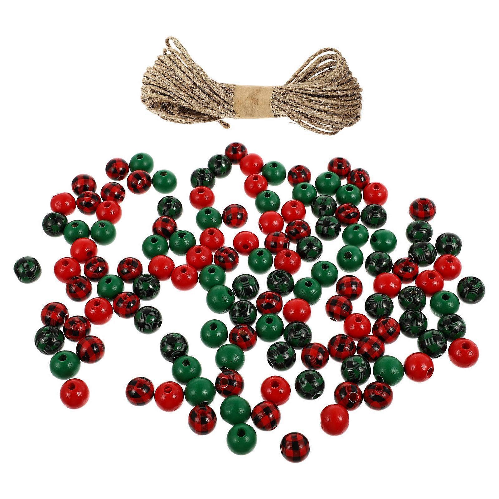 Crafting Spacer Beads 1 Set of Christmas Wooden Beads for DIY Projects Assorted Color Round Shape with Rope Length 10m for present Making