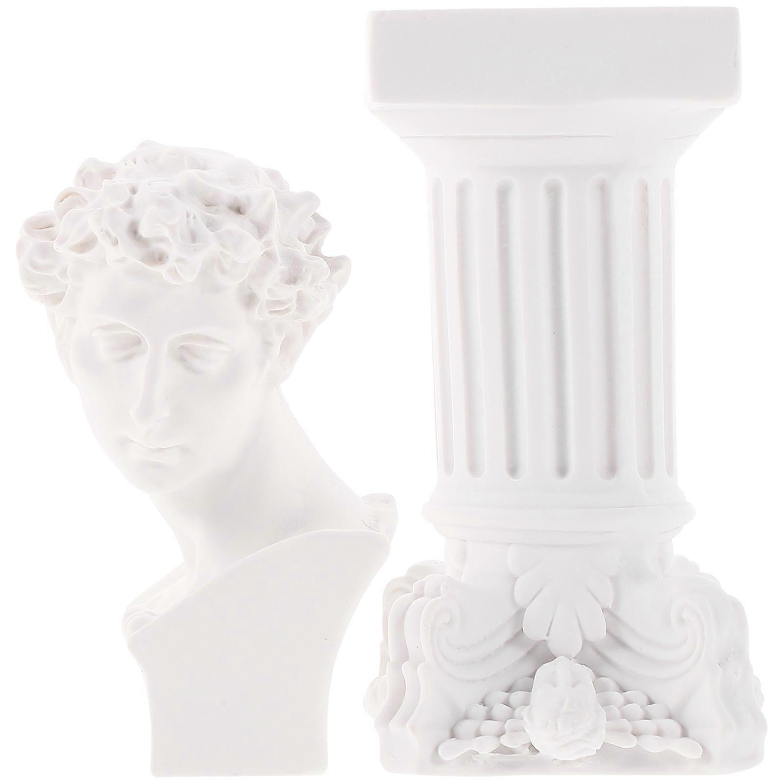 Desktop David Statue with Roman Column – Creative Resin Miniature Sculpture for Home, Office & Garden Decoration – Unique Artistic Figurine Idea