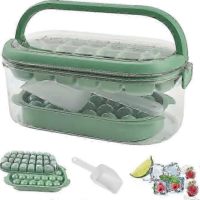 Ice Cube Tray with Lid and Refrigerator Storage Bin, 54 Pieces Handle Design Easy Release Ice Cube Molds Great for Drinking Cocktail Whiskey Coffee Re