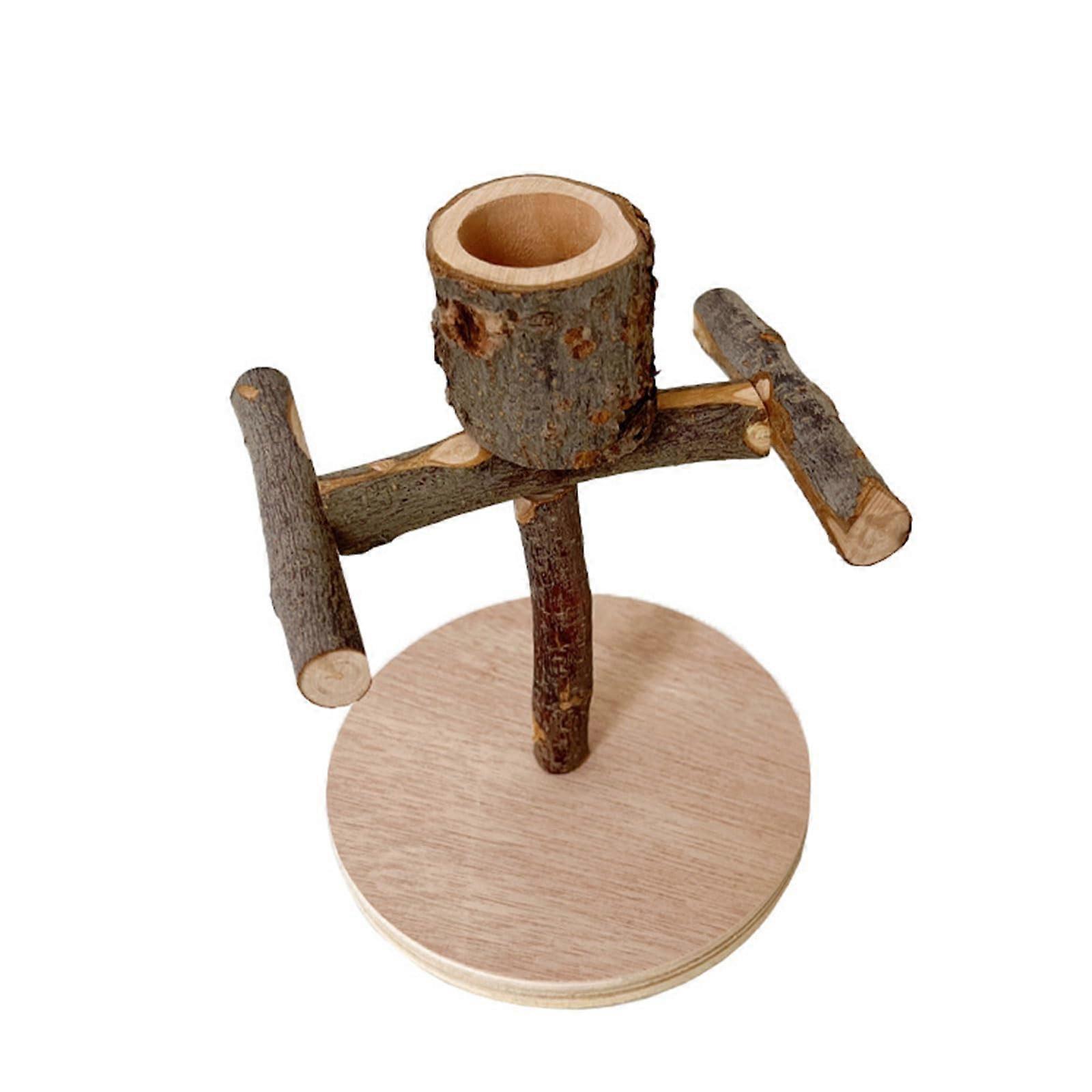 Bird Training Stand With Feeding Cups, Wooden Parrot Perch For Small To Large Parakeets, Sturdy And Durable