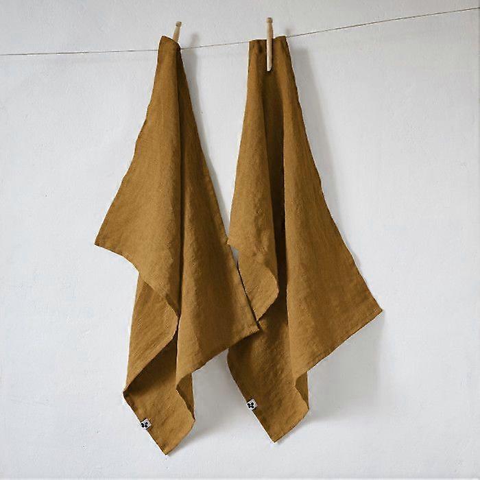Leffet papillon Set of 2 Soline hand towels 50 x 70 cm Washed linen - Soline Caramel