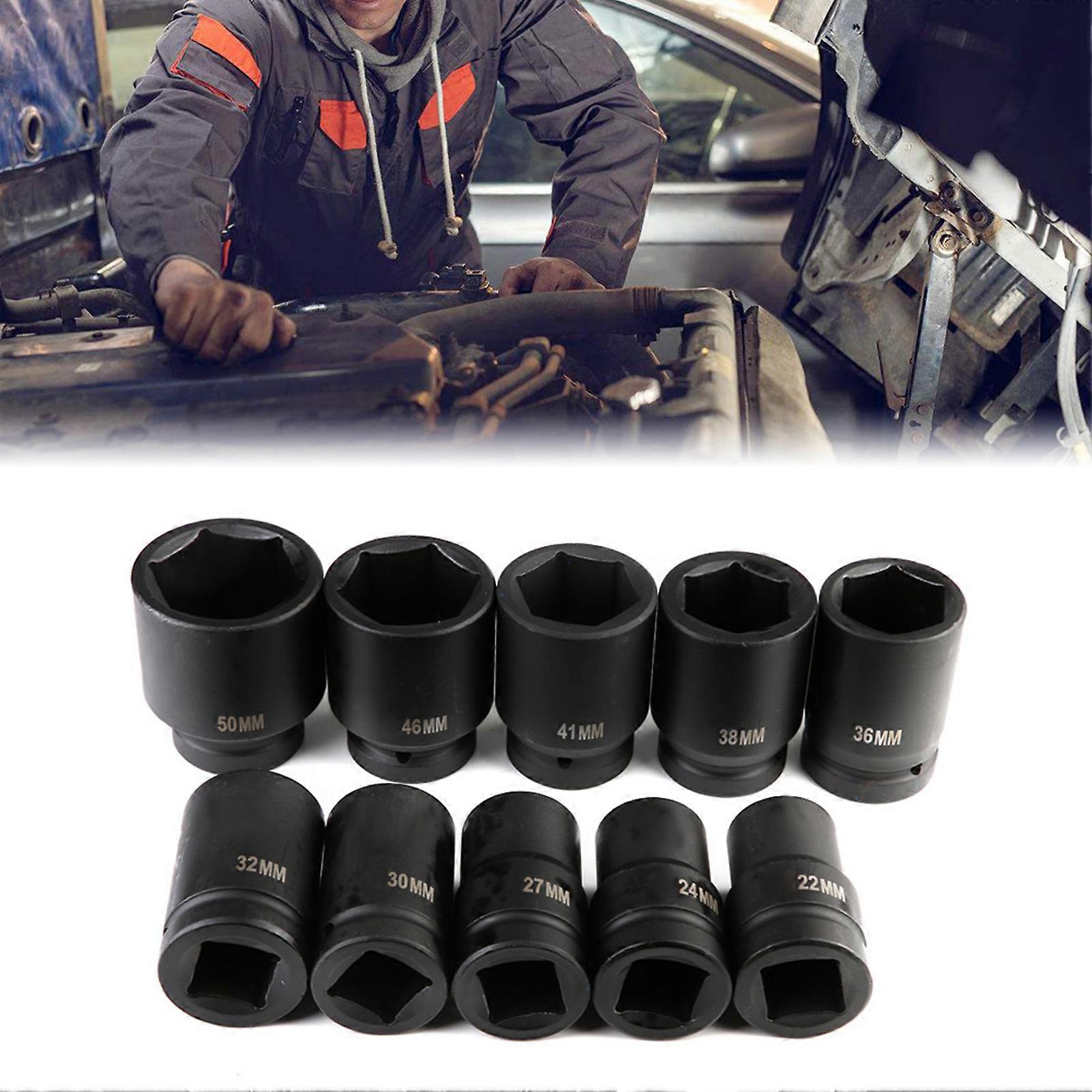 10 Piece 1" Drive Metric Deep Impact Socket Set, Long Reach Impact Sockets