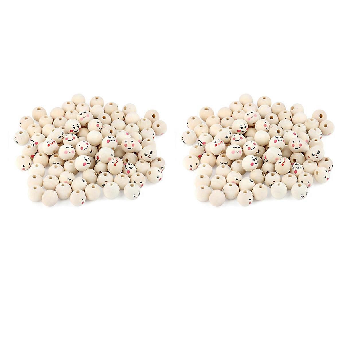 Pack of 200 Wooden Beads with Face, 20 mm Wooden Balls with Hole for Threading, Wooden Heads for Wor