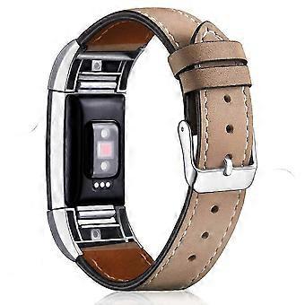 Genuine Leather Replacement Watch Band Wrist Strap for Fitbit Charge 2 - Coffee Color