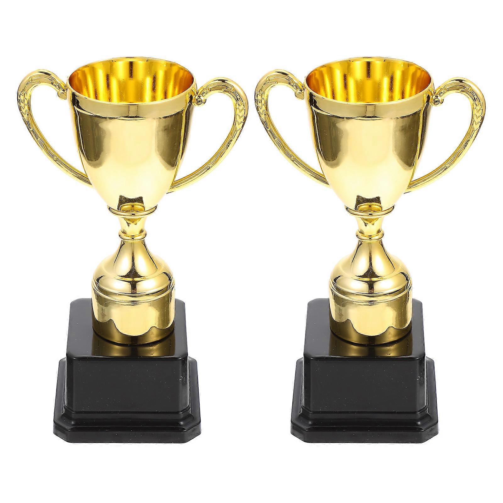Plastic Gold Trophies 2pcs – Reward Prizes for Competitions, Party Favors & Classroom Incentives, Smooth Surface, Safe Design