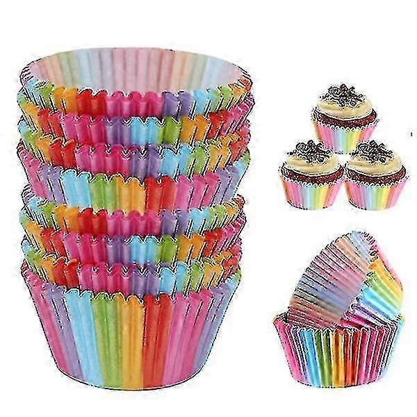 100 Pcs Baking Cups, Rainbow Color Cupcake and Muffin Cases for Household Use