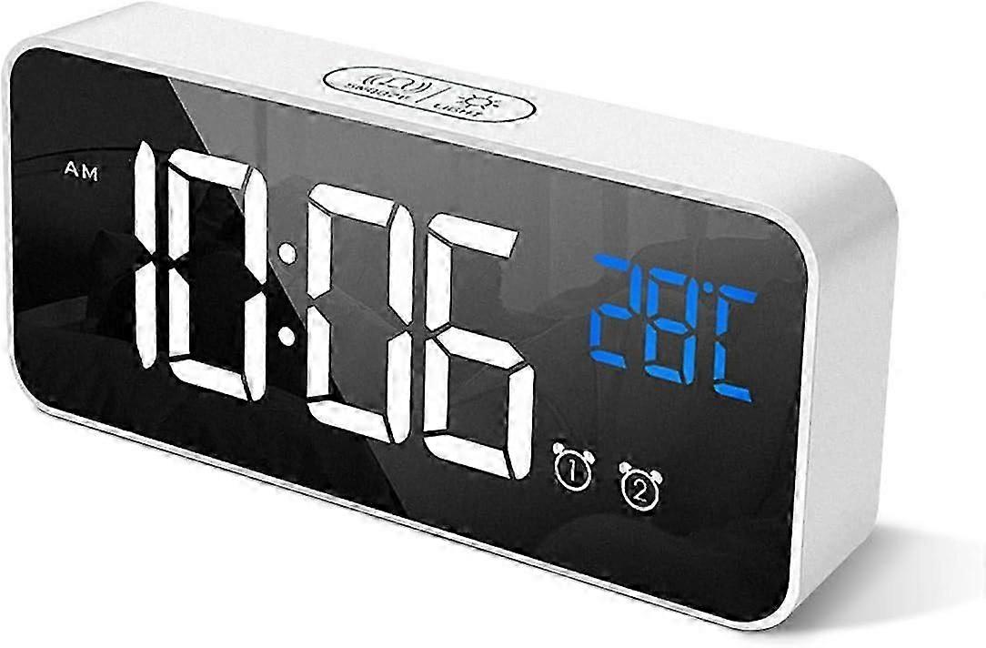 HOMVILLA Digital Alarm Clock with Large LED Temperature Display, Portable Mirror Alarm with Dual Sleep Time Alarm 4-Level Adjustable Brightness Dimmer