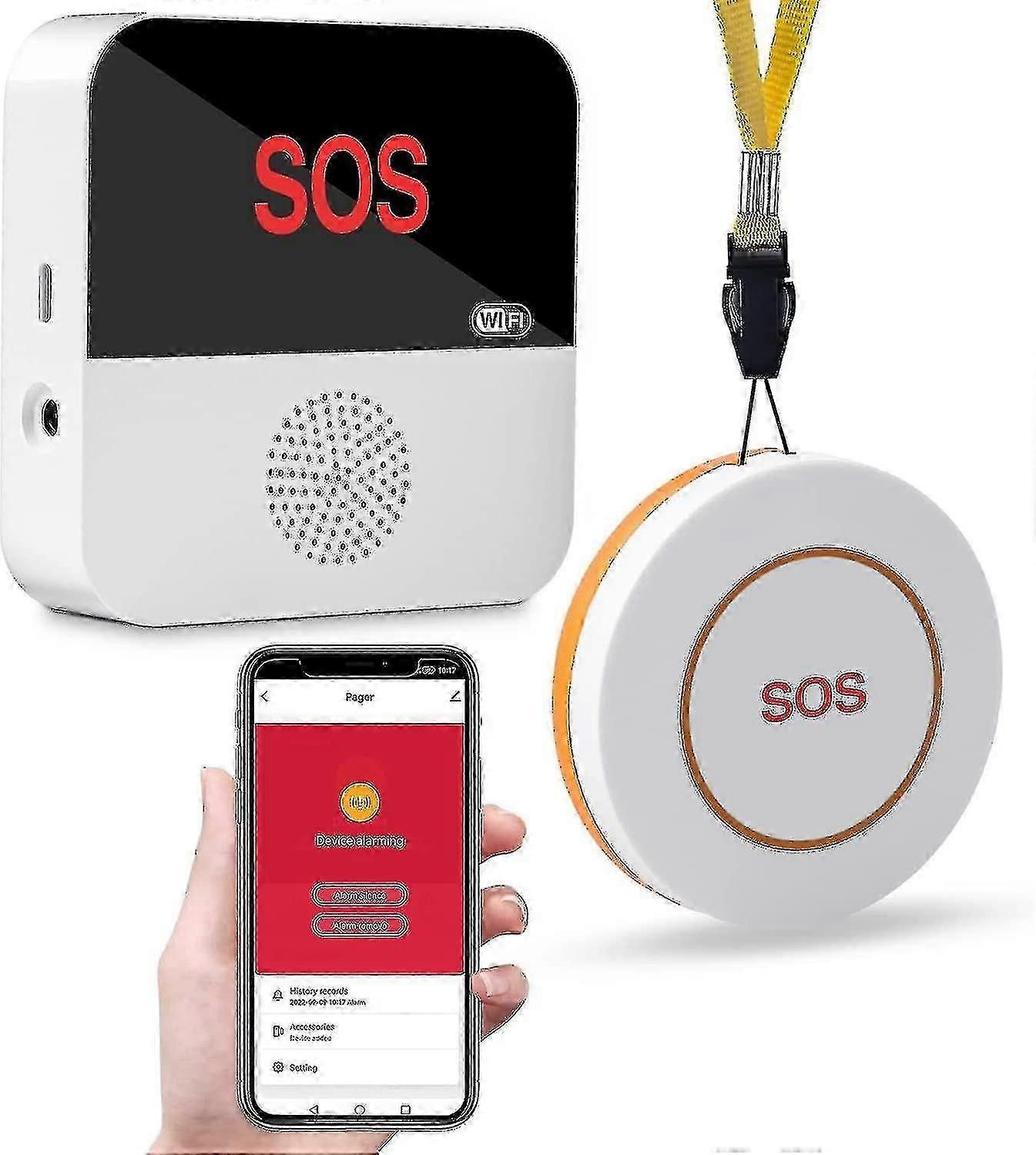 Caregiver Pager Wireless Wifi, Upgraded Smart App Control Nurse Emergency Life Alert System 1 Receiver 1 Sos Call Button For