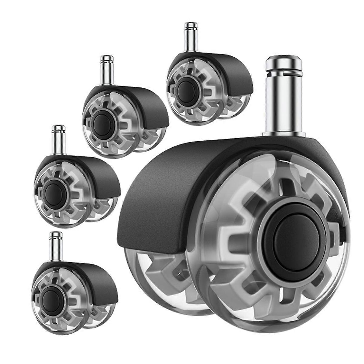 Office Chair Caster Wheels, 2 Inch Heavy Duty Replacement Wheels, Soft & Quiet Rubber for Hardwood Floors & Carpet
