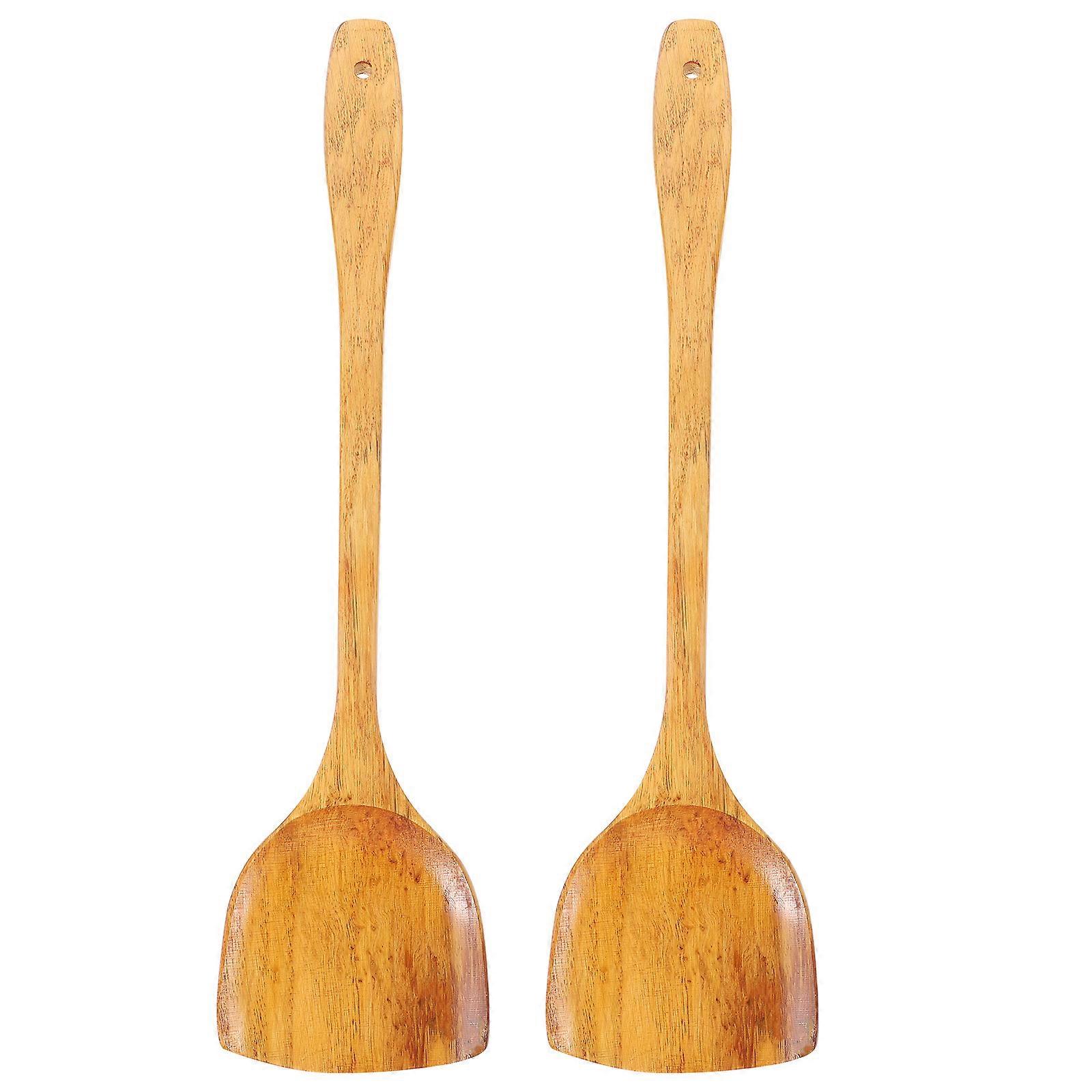 Wooden Long Handle Spatula Set of Resistant, Non Stick Cooking Utensil for Kitchen Mixing and Stirring