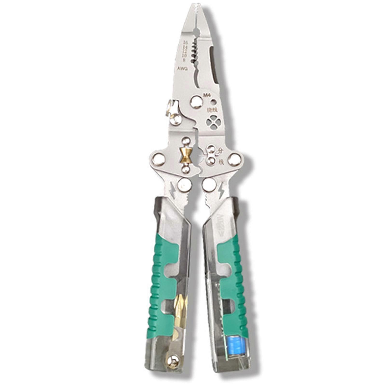 8 in 1 Foldable Wire Stripper with Voltage Tester, Multifunctional Electrician Plier Tool for Home Repair