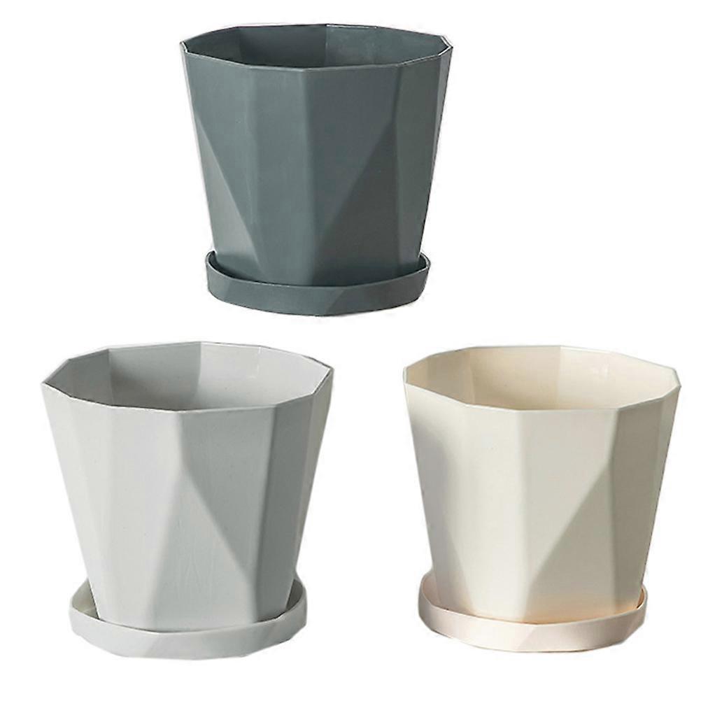 中小規模の植物に適した家庭用の排水穴と取り外し可能なトレイを備えた白いプラスチック製植木鉢 3 セット
