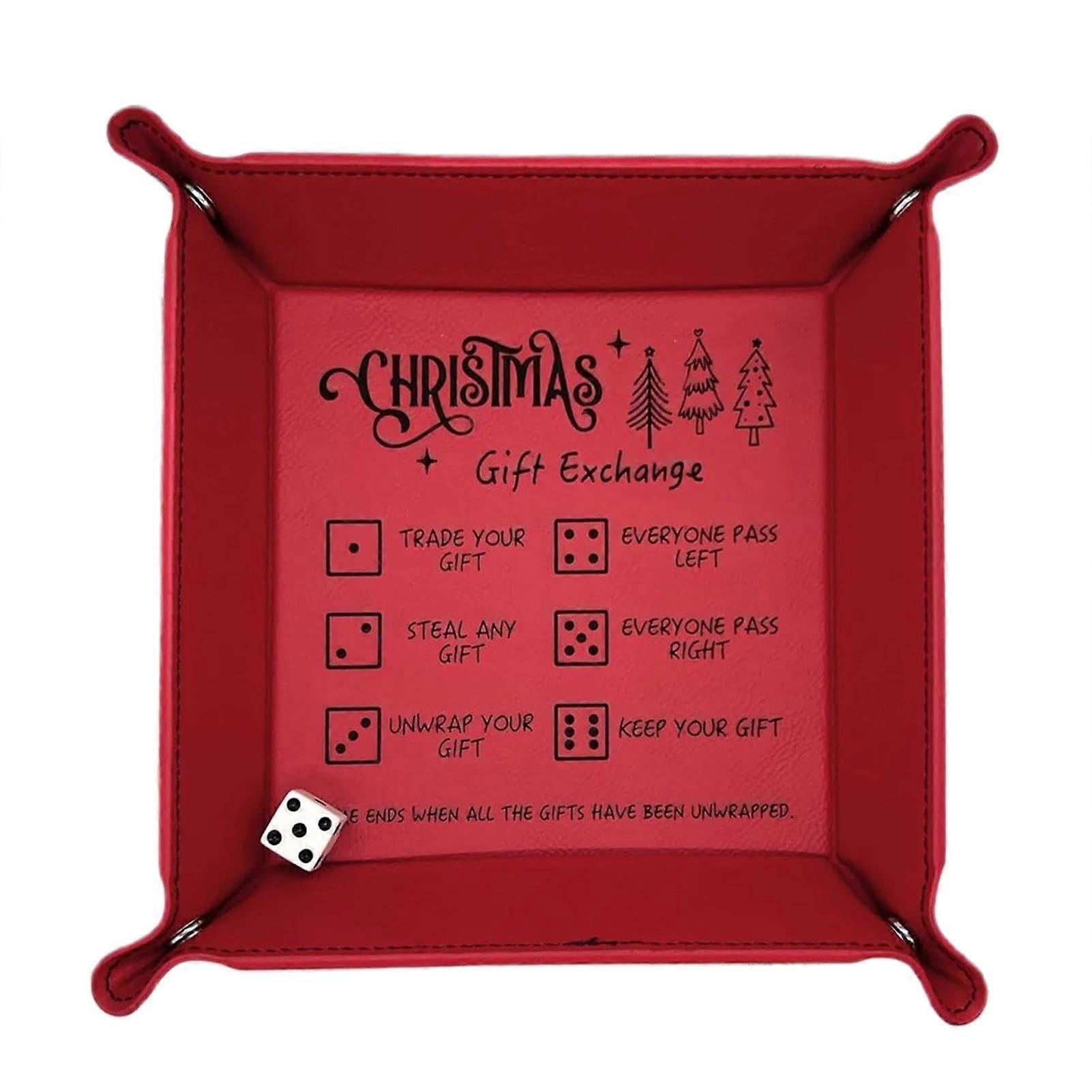 Board Game Dice Tray, Portable Faux Leather Dice Tray with Dice, Red Game Cube Tray for Playroom and Classroom Use