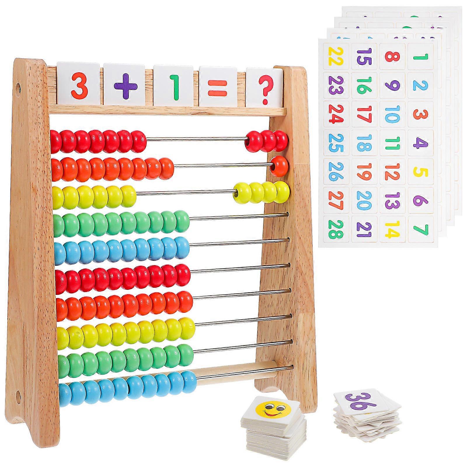 Wooden Math Abacus Set for Preschool Teaching, Counting Beads with Activity Cards for Early Learning and Play