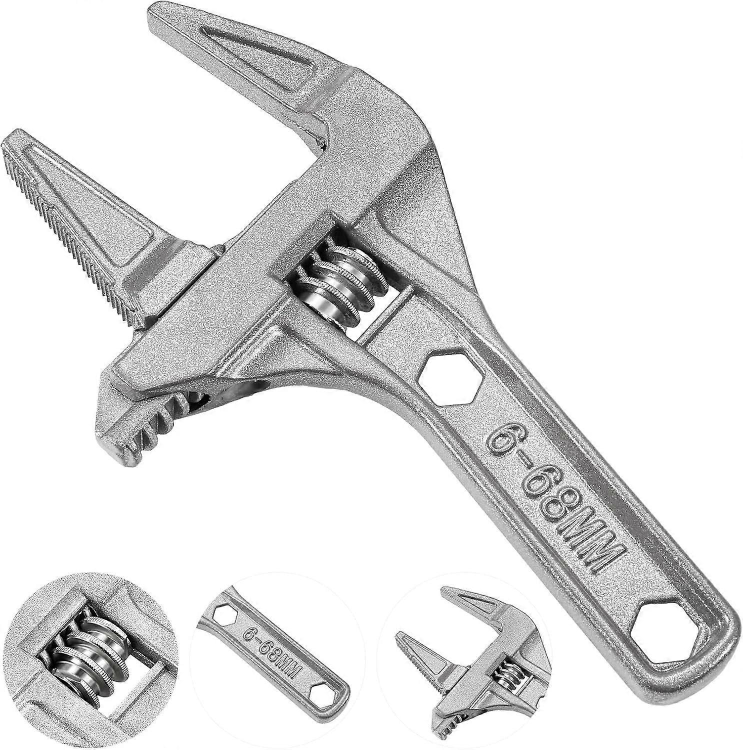 Adjustable wrench, 6-68mm opening with wide jaws