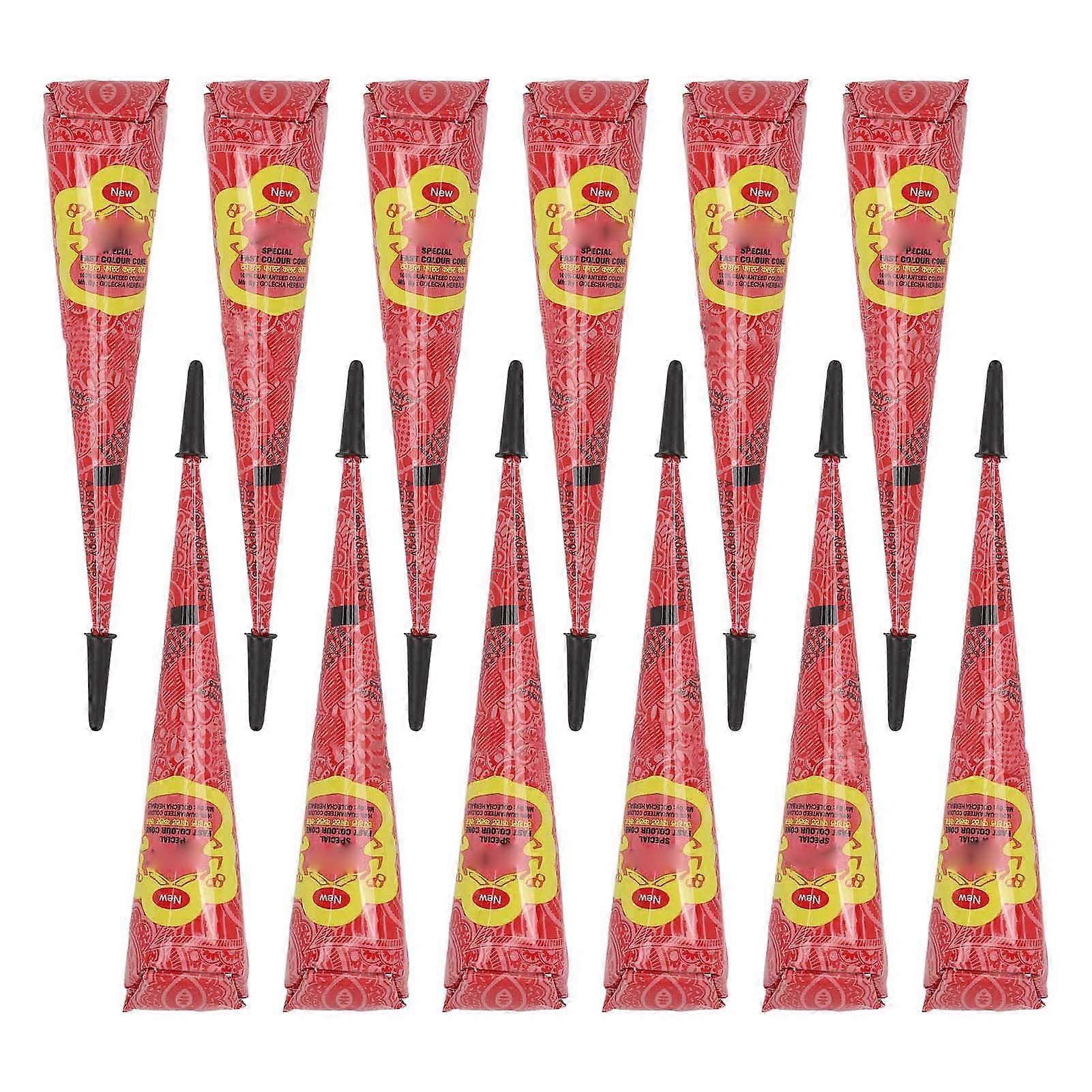 12pcs 0.9oz Temporary Tattoo Paste Red Professional Waterproof Safe DIY Body Art Painting Cone