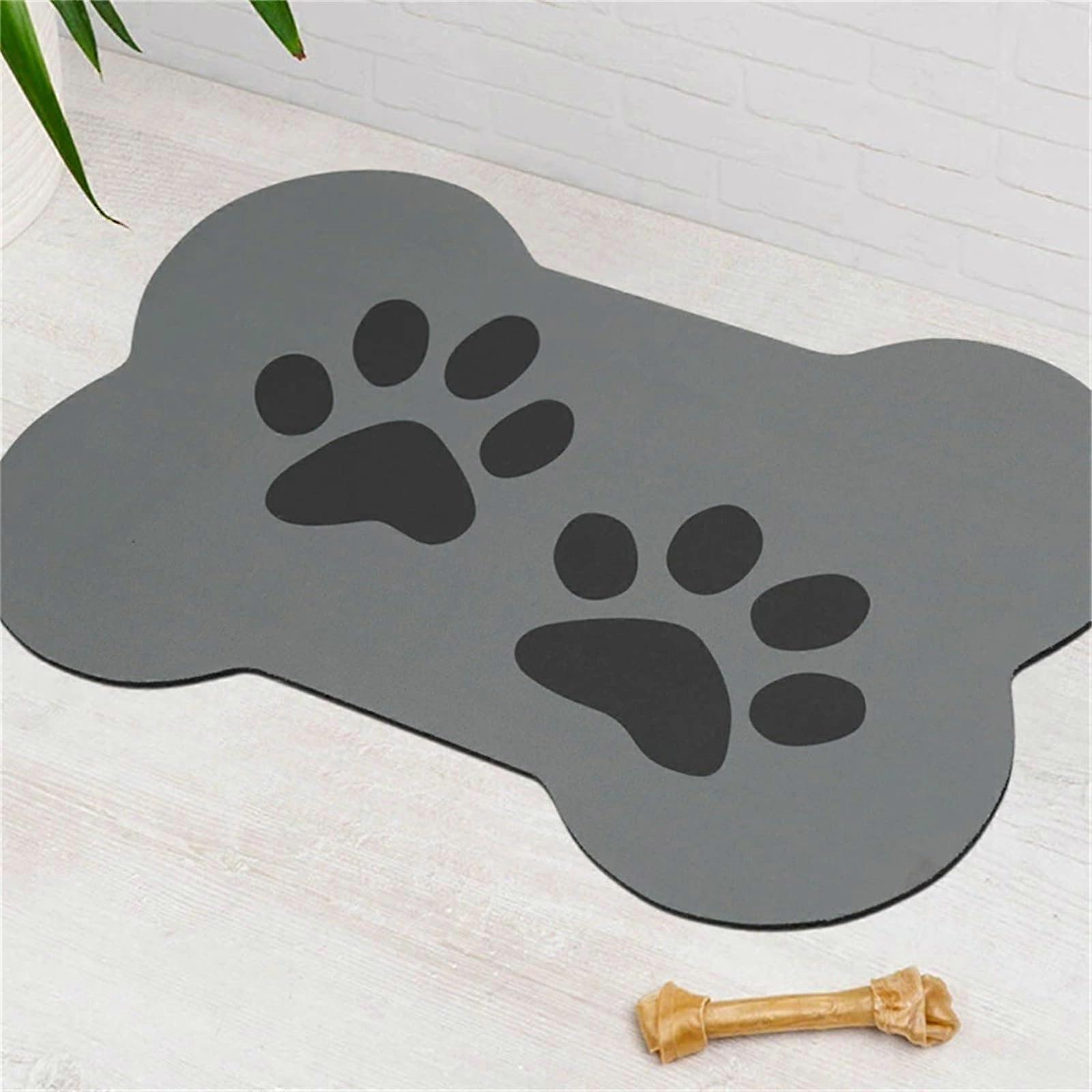 Bone Shape Dog Paw Print Feeding Mat NonSlip Quick Drying Washable (Light Grey)