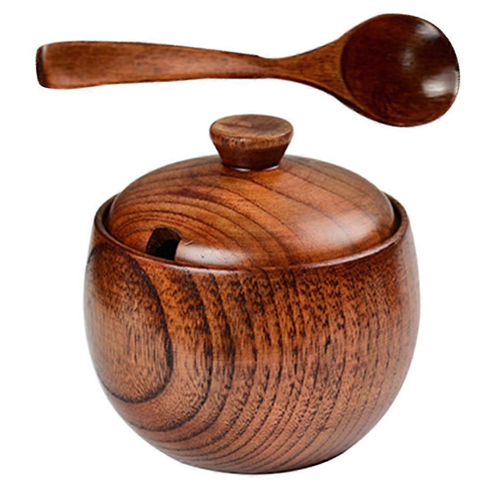 Wooden Seasoning Jar with Spoon for Storage Use Multi Color 1 Set Practical Versatile Kitchen Bowl