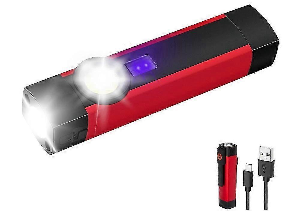 Small LED Torch 800 Lumens, Super Bright Rechargeable Torches with COB Work Light, Magnetic Base and Pocket Clip, 4 Modes with UV Light(Red)