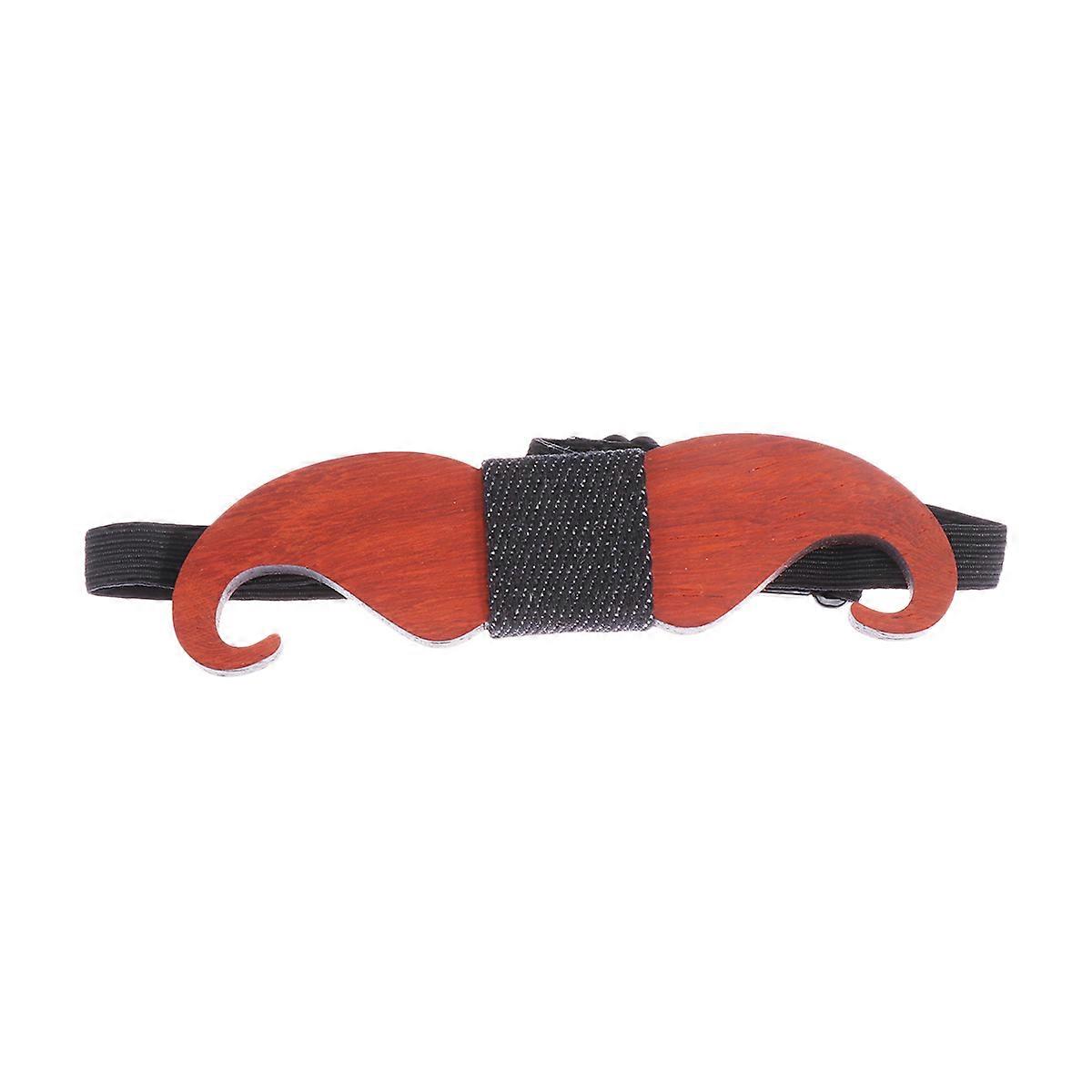 Wooden Bow Tie for Men with Beard Pattern Adjustable Elastic Band Red Color One Size Fits All