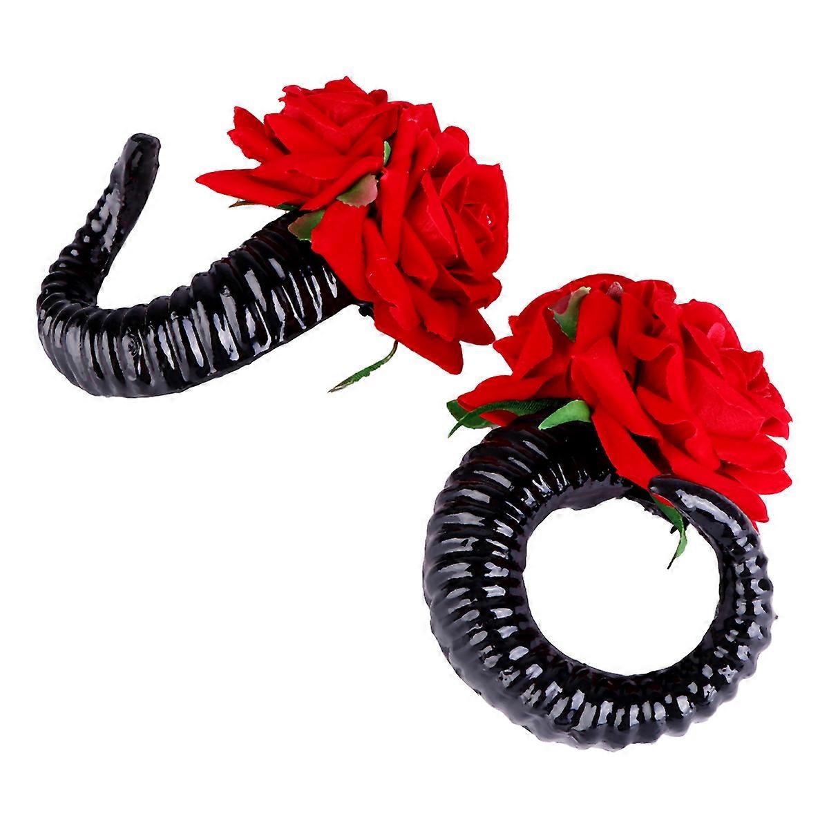 Halloween Cosplay Props with Simulation Rose and Funny Horns Hair Clips for Decor Assorted Color