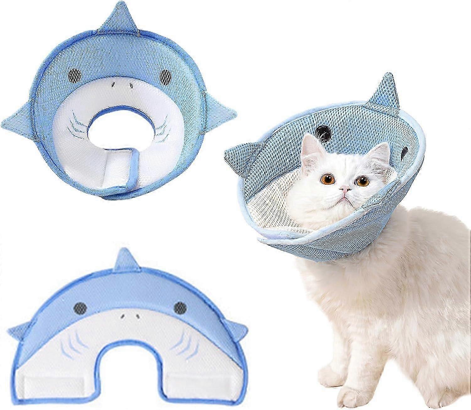 Soft Adjustable Cat Cone Collar for Post-Surgery Recovery (Blue, Small)