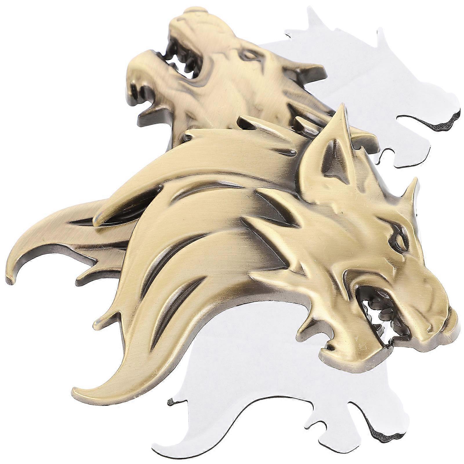 Μεταλλικά αυτοκόλλητα αυτοκινήτων Wolf Head Vehicle Accessories Χαλκός 7 x 6 x 1 cm Αδιάβροχο Αντισκωριακό Διακοσμητικό 2Pcs