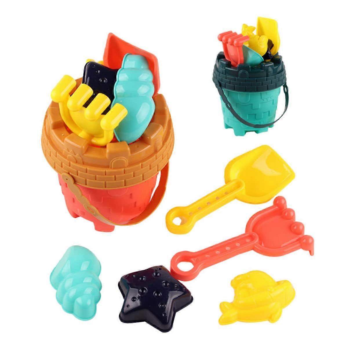 Sand Toys 2-Set Beach Buckets With Shovels And Molds For Creative Beach Play Durable Plastic Ages 3+