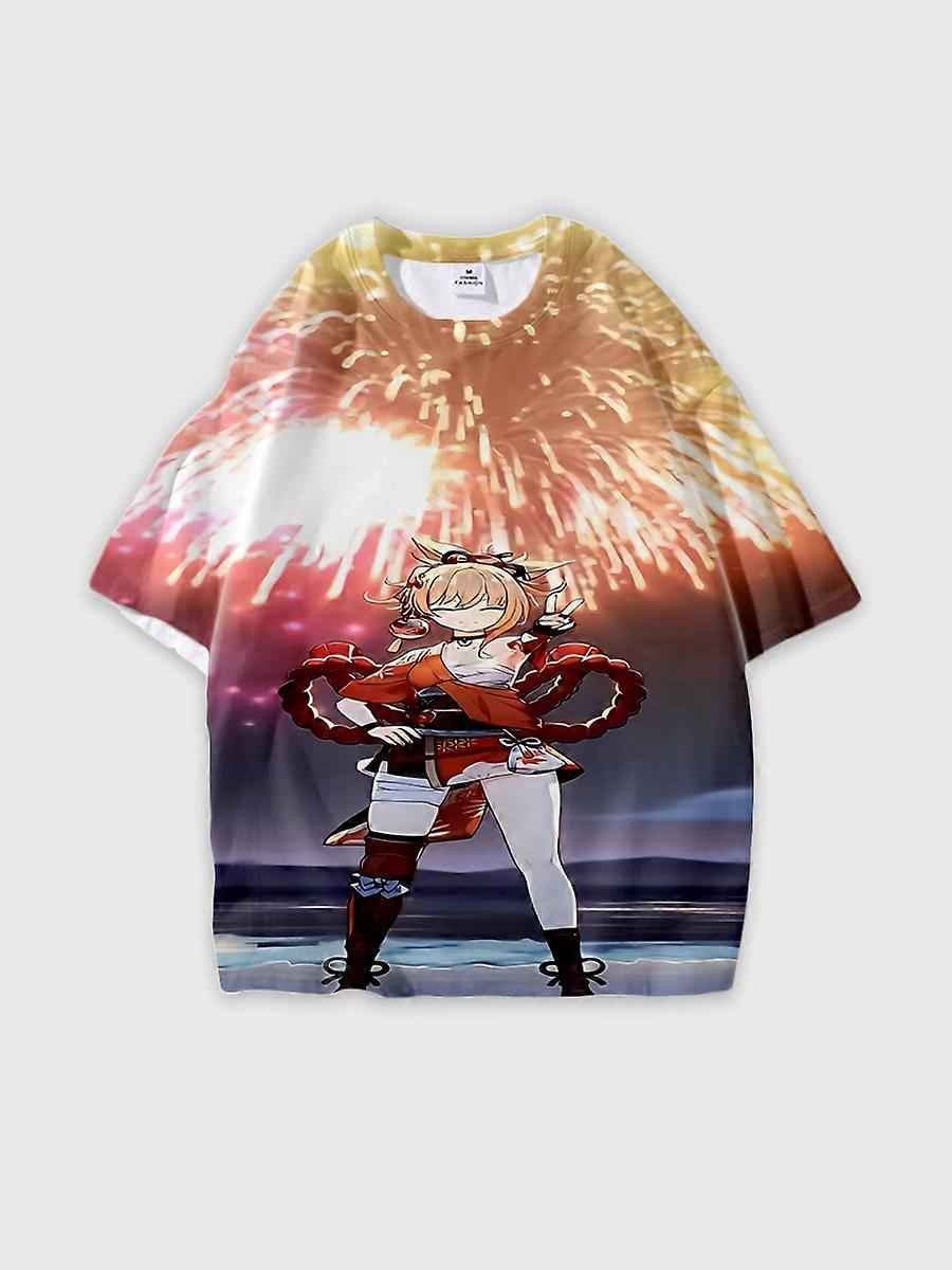 T-shirt round neck Role Pattern loose short sleeve D309