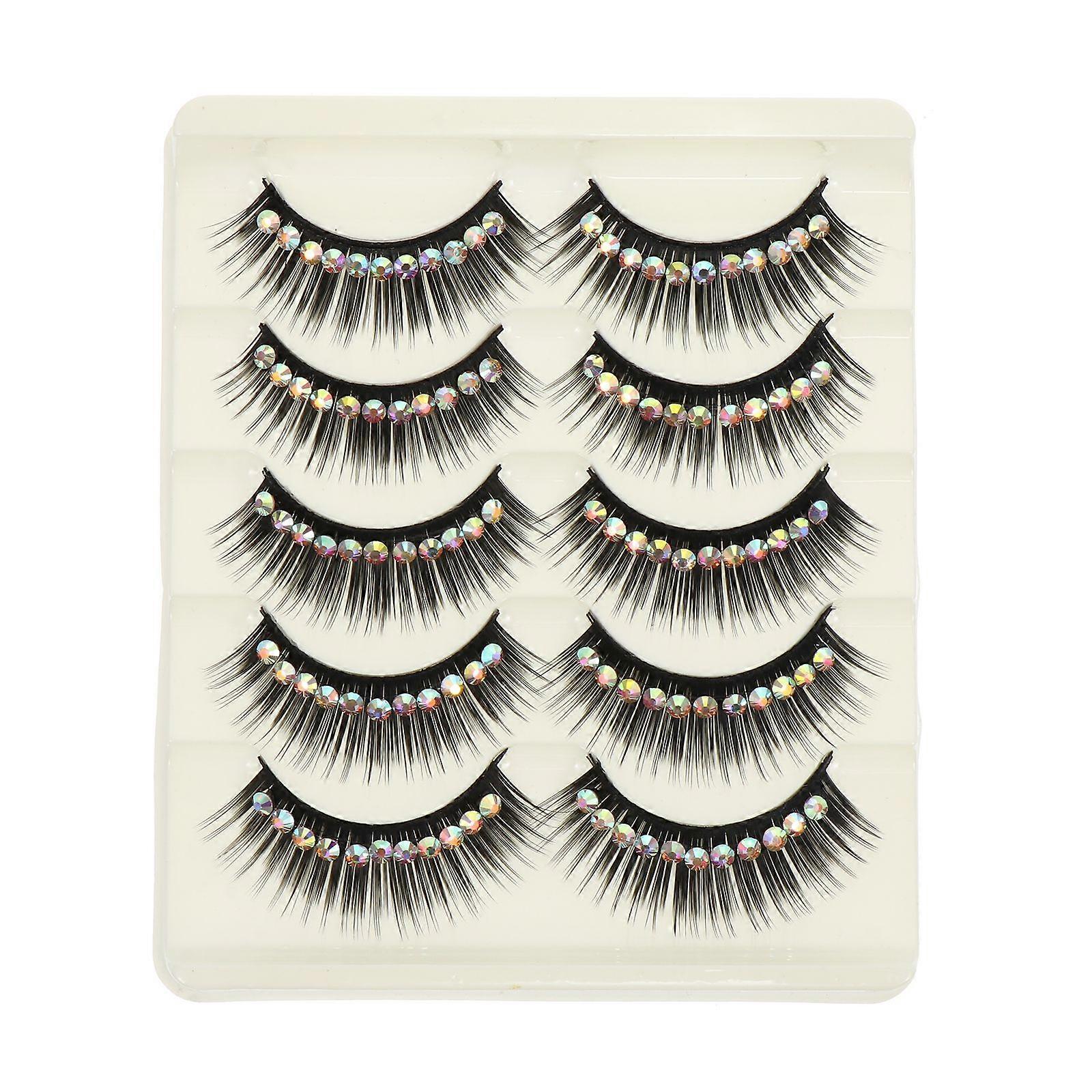 5 Pairs of Thick Exaggerated False Eyelashes with Diamond for Performance