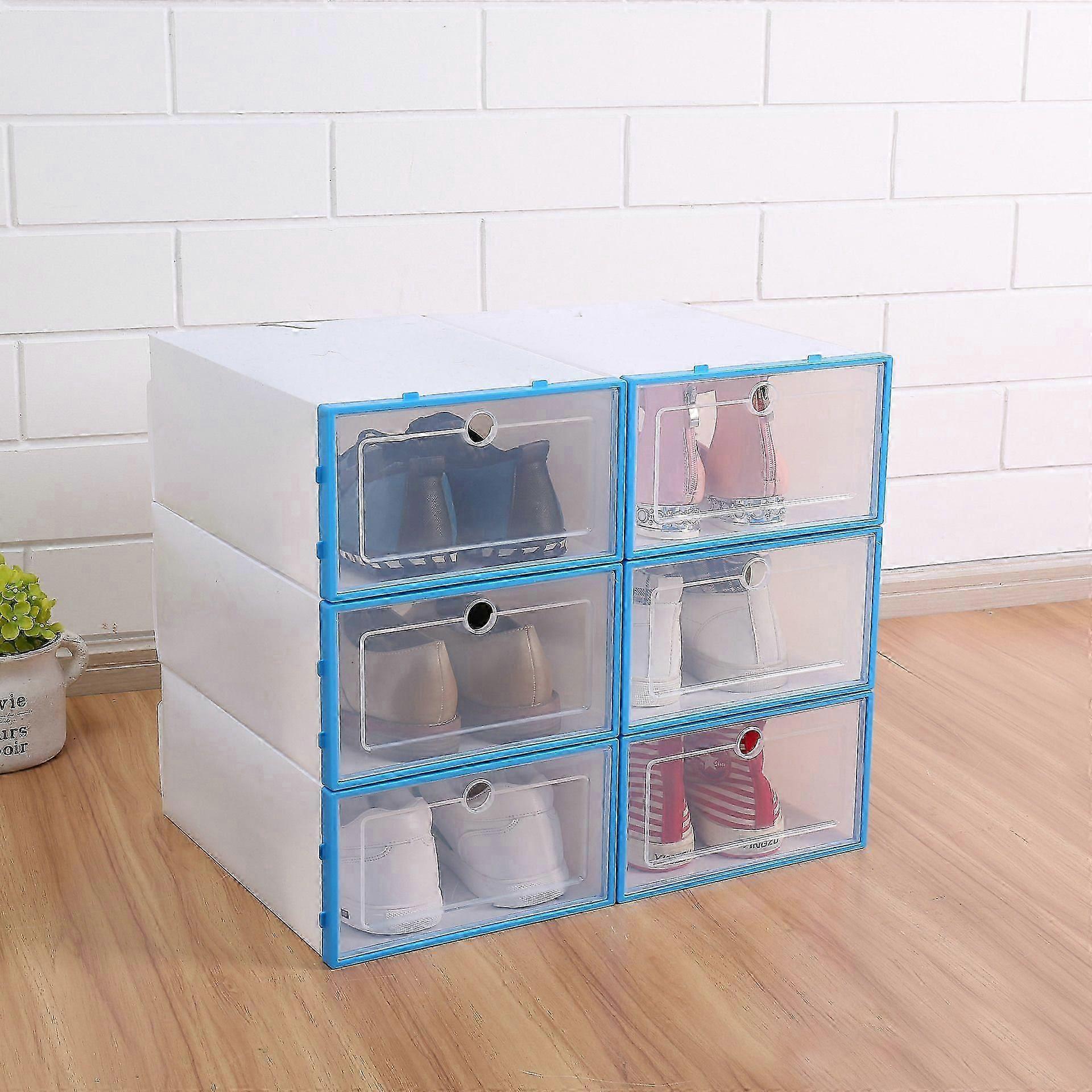 6pcs Plastic Shoe Box Stackable Foldable Shoe Organizer Drawer Storage Case With Flipping Clear Door Ladies Men