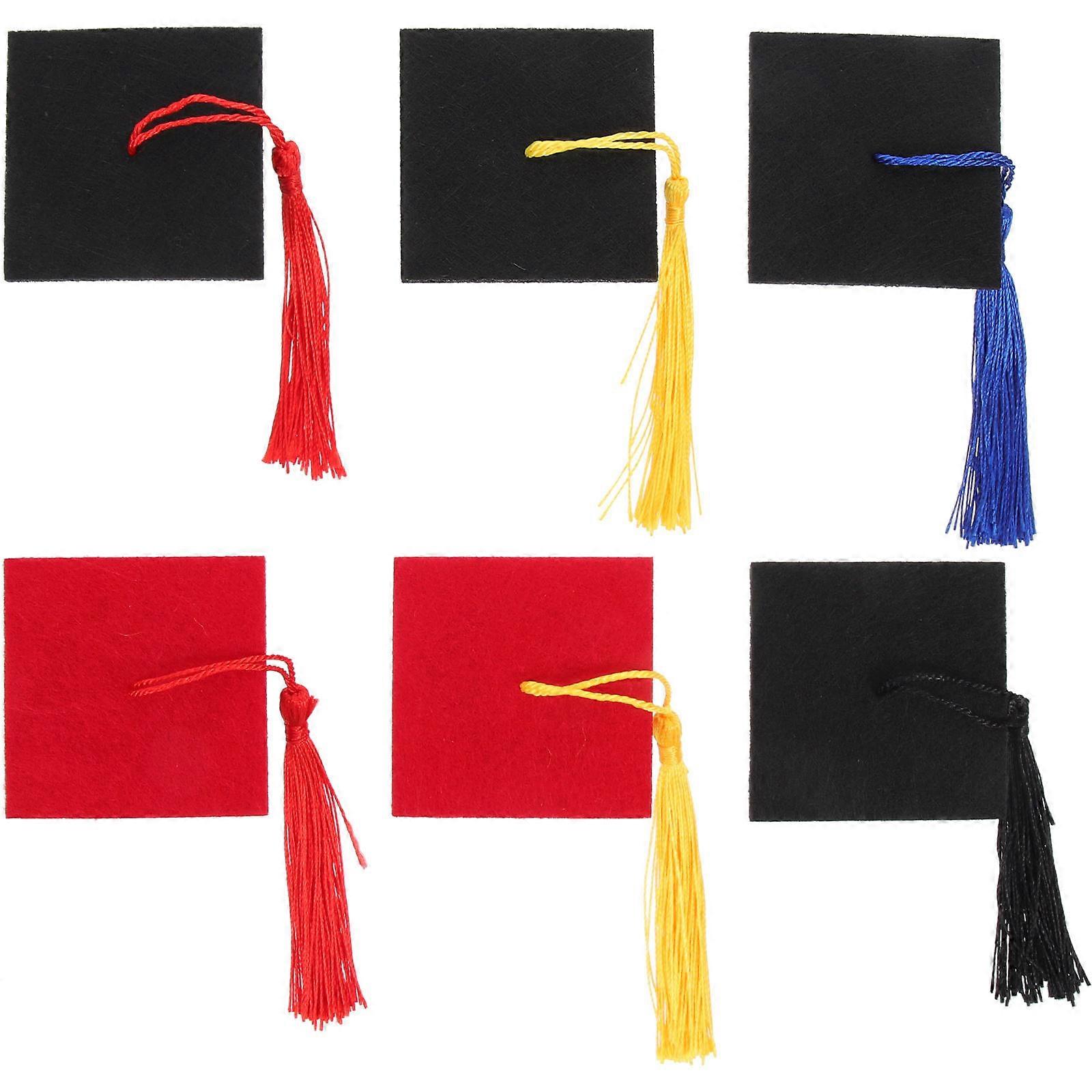 Graduation Hat Bottle Covers with Tassel for Decoration Felt Material Assorted Color 6 Pieces