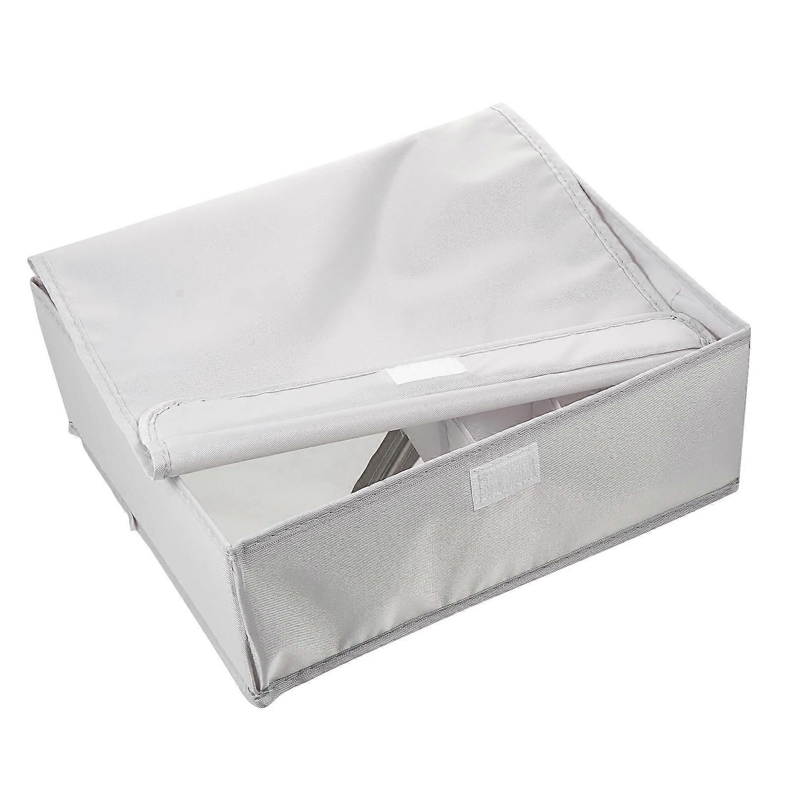 Grey Oxford Fabric Underwear Organizer with Lid – Washable Storage Box with Compartments for Bedroom, Dorm or Closet – Holds Socks, Accessories & More