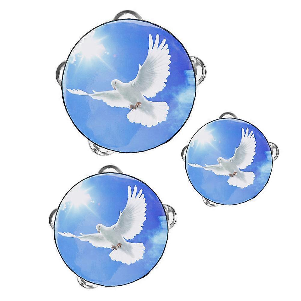 3Pcs Child Tambourine Drum For Beginners Round Style 8 Inches Performance Musical Learning