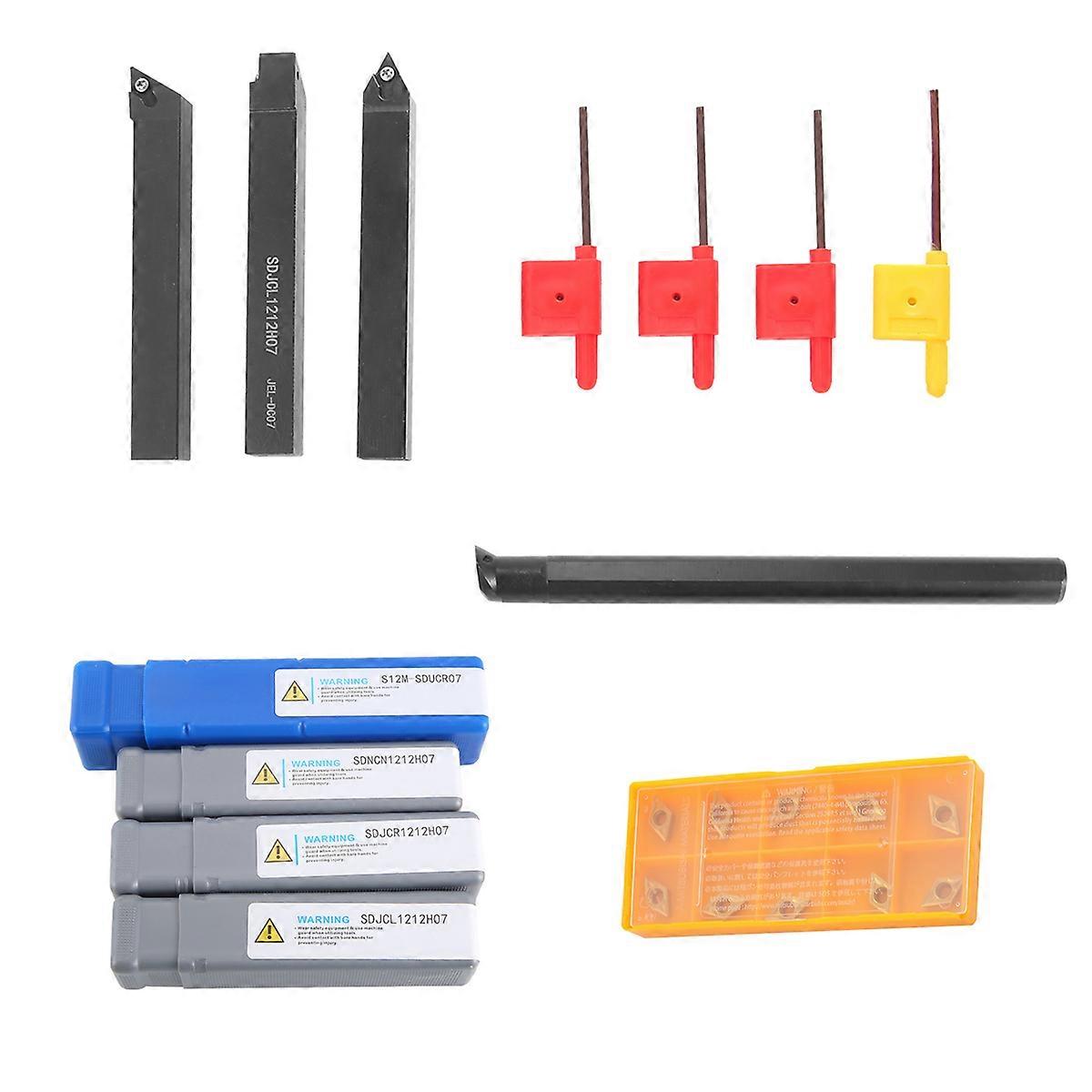 10Pcs Carbide Insert Blades + 4Pcs Lathe Turning Tool + 4Pcs Wrench
