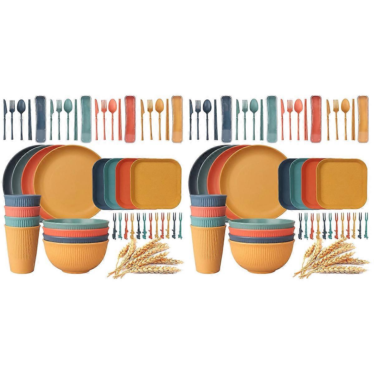 96Pcs Unbreakable Dinnerware Sets for 4 People, Camping Plates and Bowls Set, Picnic Dinner Sets, Se