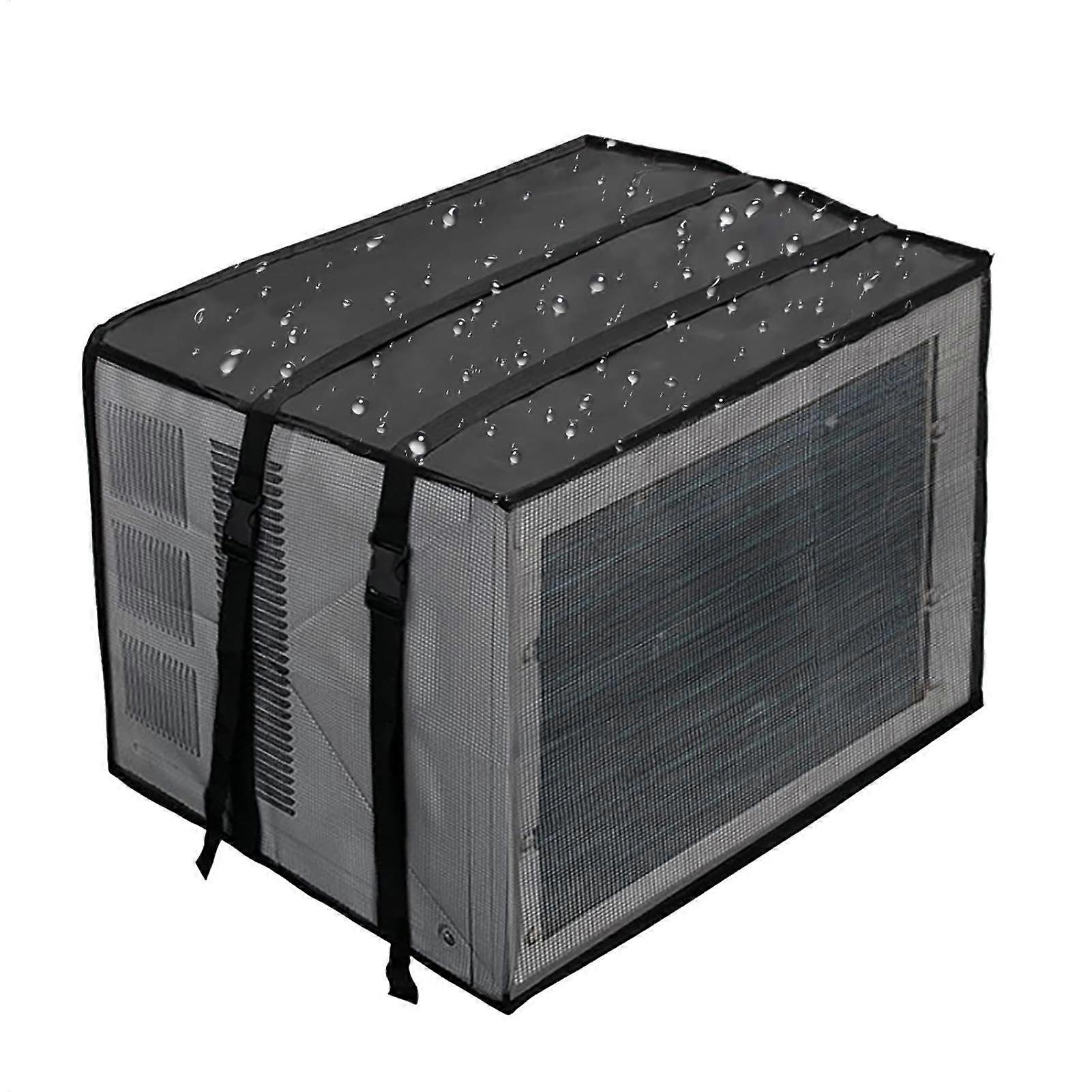 Central Air Conditioner Cover  Breathable with Side Mesh and Adjustable Straps  Black, Size: 70 * 47 * 57 cm