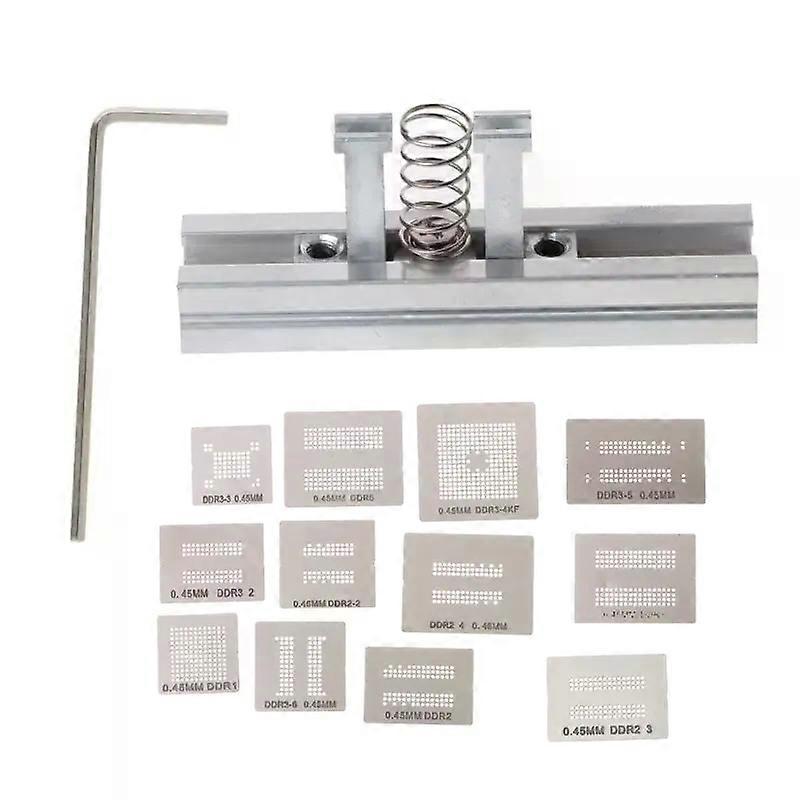13Pcs/Set Universal Memory Template Direct Heat BGA Reballing Holder Jig for DDR1 DDR2 DDR3 DDR5 Welding Rework Repair