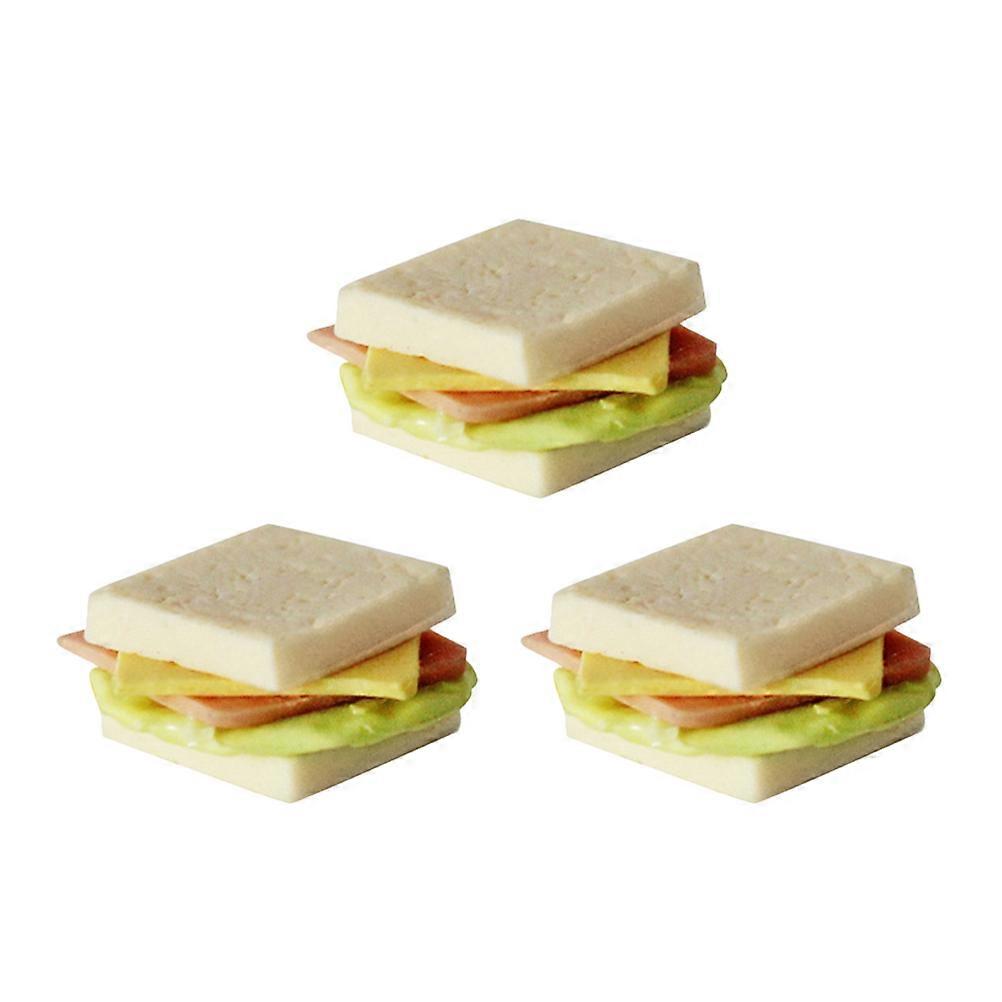Resin Miniature Sandwiches for Decor Use Assorted Color Detailed Craftmanship 3 Pcs
