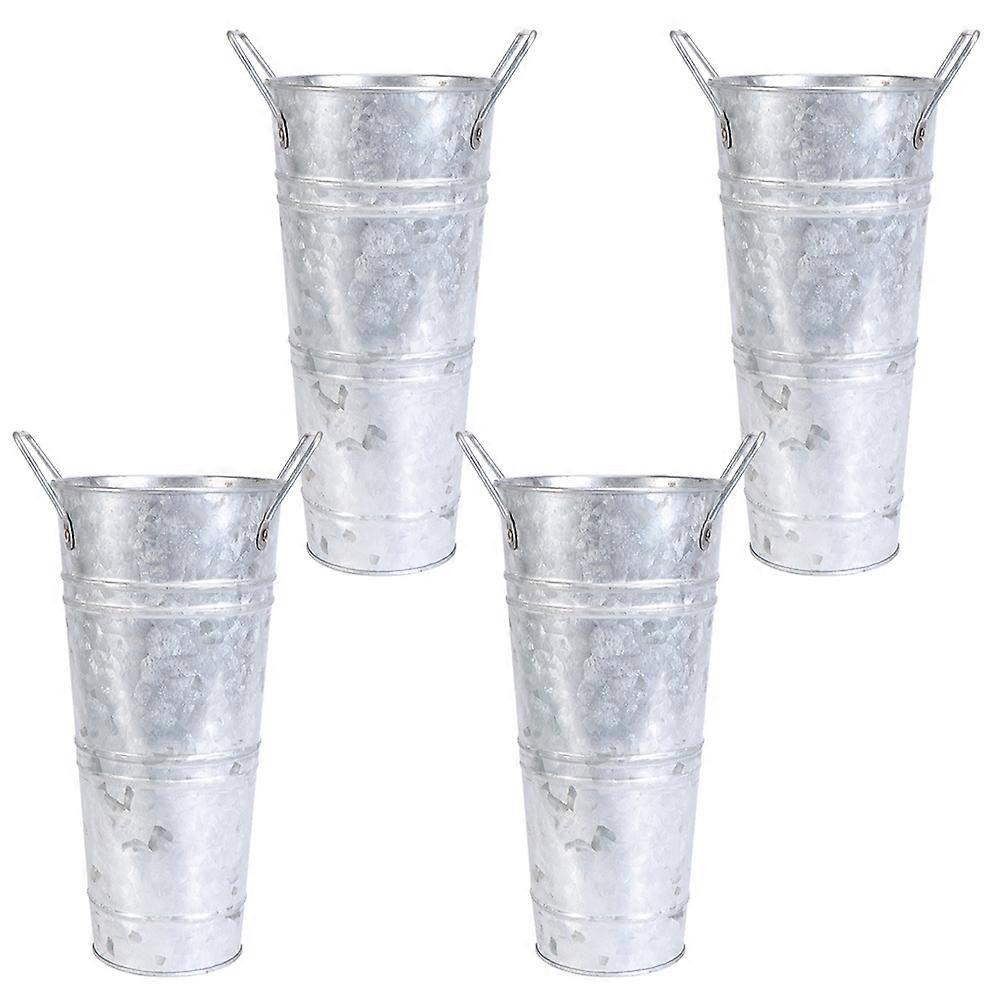 Iron Flower Bucket 4Pcs Silver Versatile Use for Storage Use