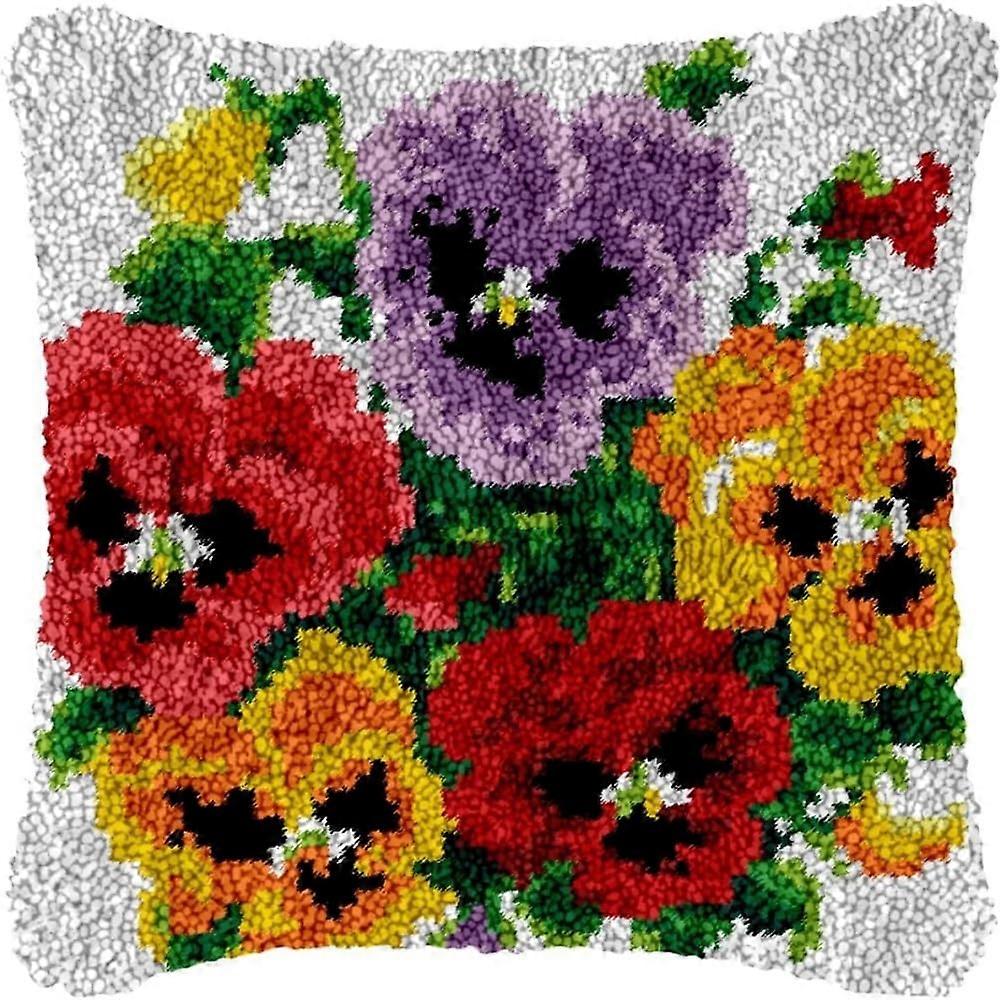 Knitting Cushion Set with Pansy Flower Design – DIY Knitting Rug Kit for Beginners (1 Piece)