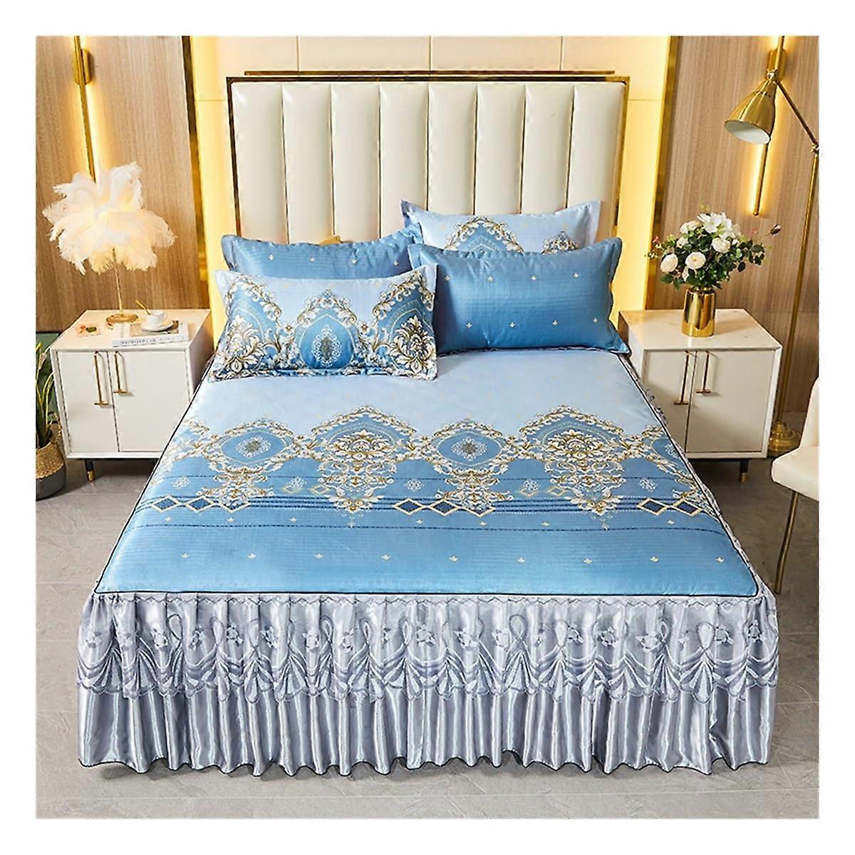 Mat Ice Silk Bed Skirt Soft Air Conditioning Mat 150x200cm Sky Blue Summer Home Decor Machine Washable
