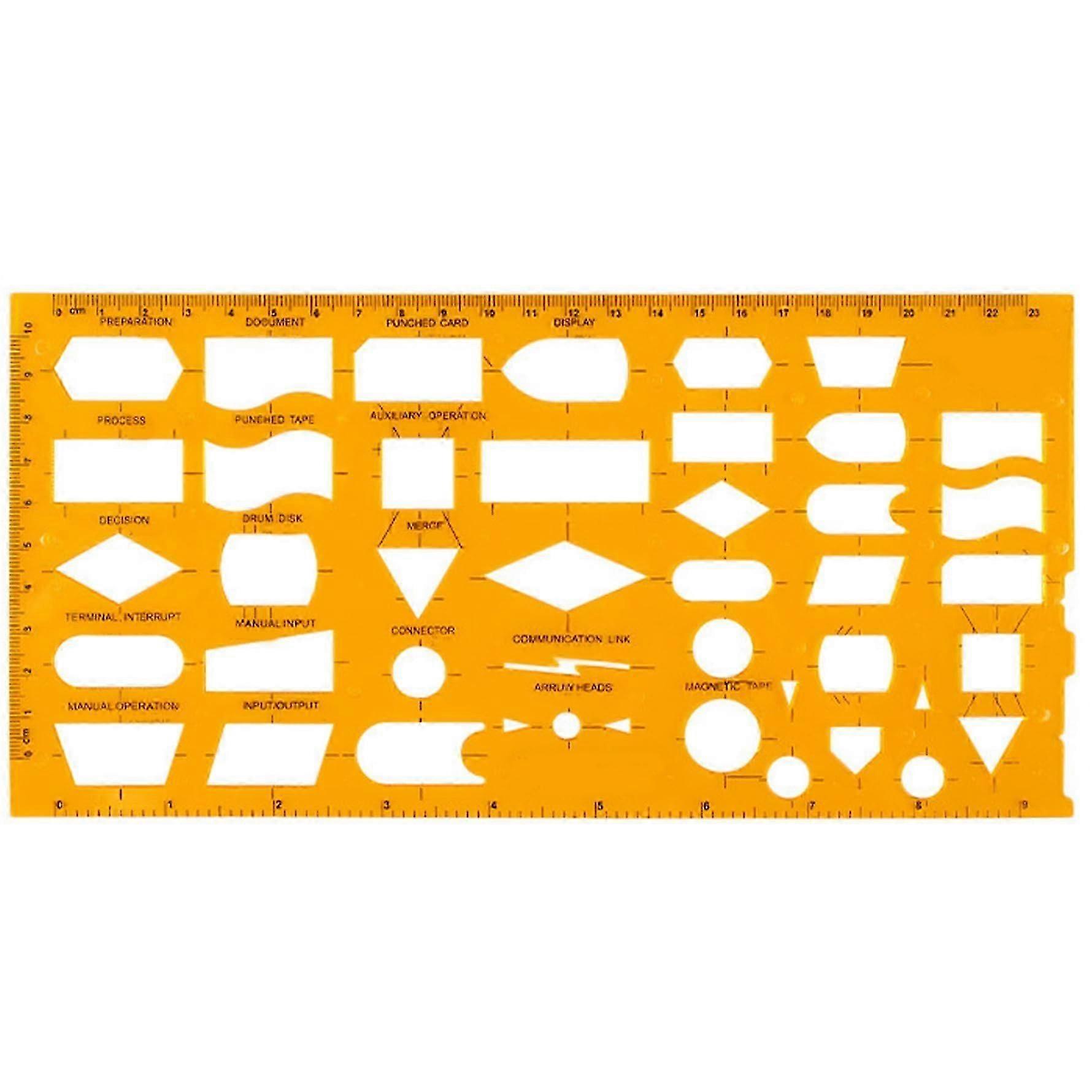 10 x 5 Inch Yellow Flexible Plastic Flowchart Template Stencils with Scale for Running, Drawing, and More Shaping Stencils