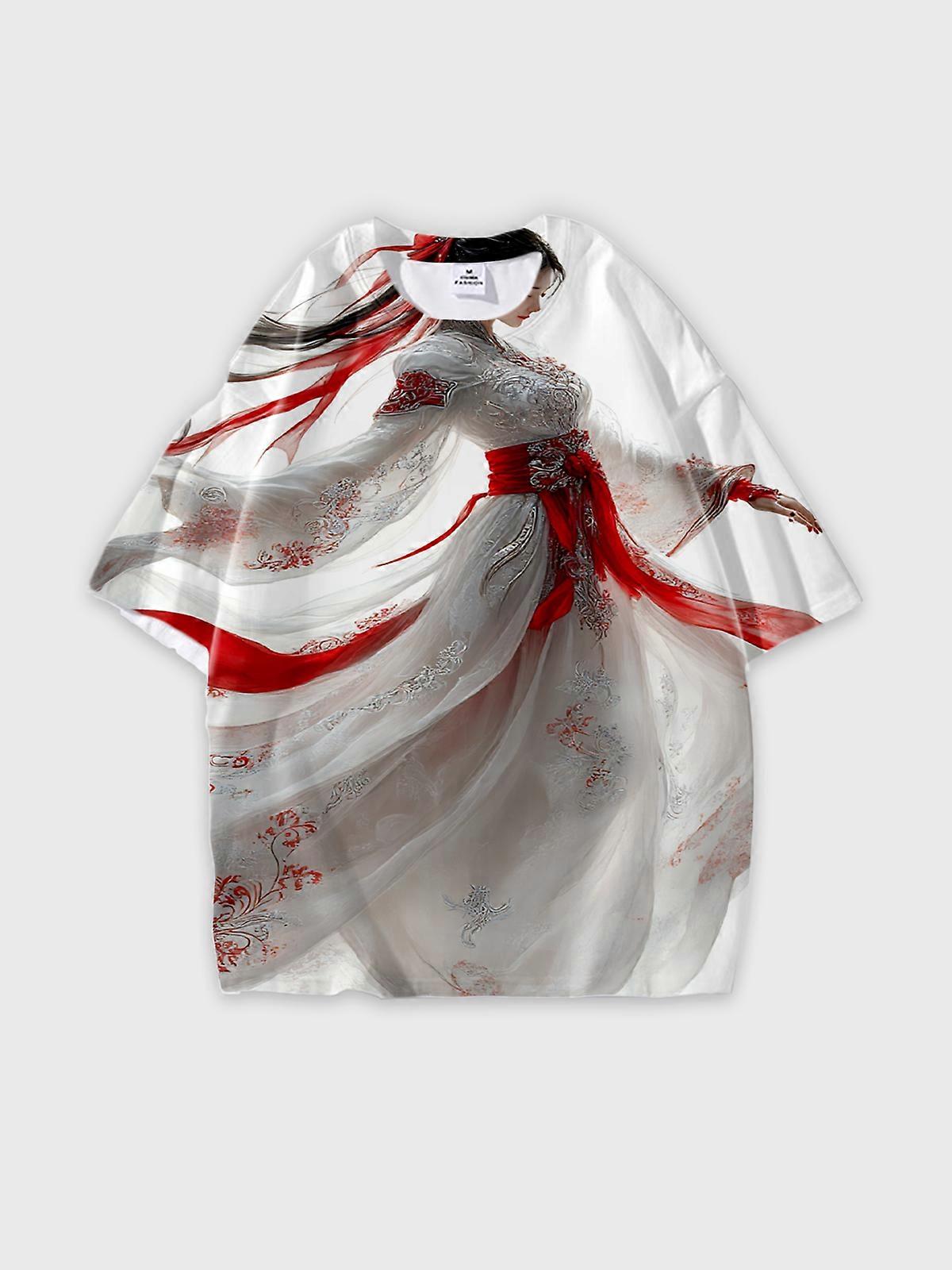 T-Shirt Round Neck, Loose Short Sleeve Pattern Graphic Tee, Unisex Summer Casual Top V2610