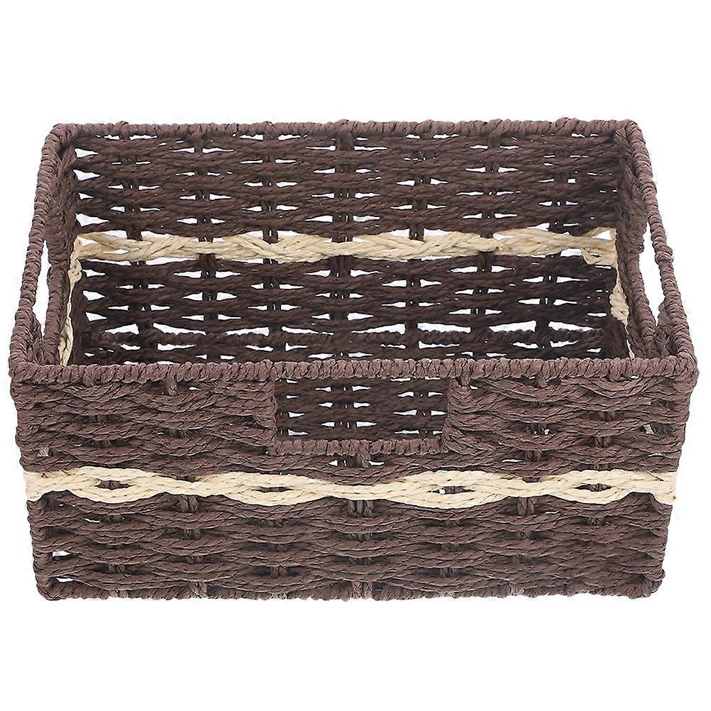 Khaki Woven Storage Basket with Handle for Small Items and Sundries Organization at Home Office